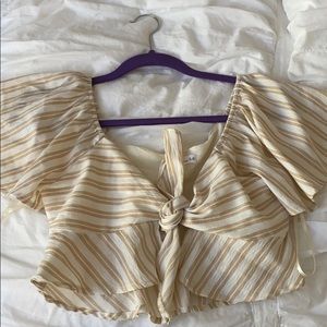 striped tie front crop top